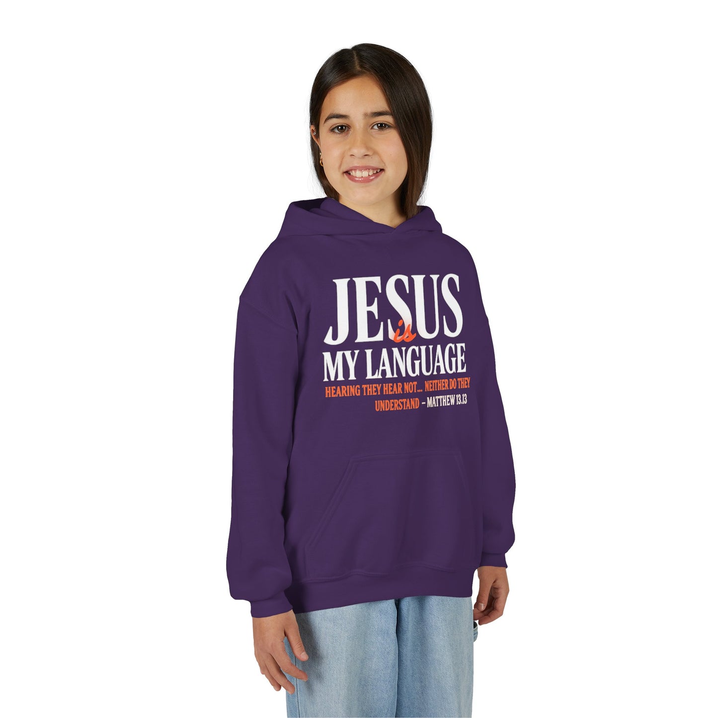 Youth Hoodie — "Jesus My Language" Christian Faith Sweatshirt