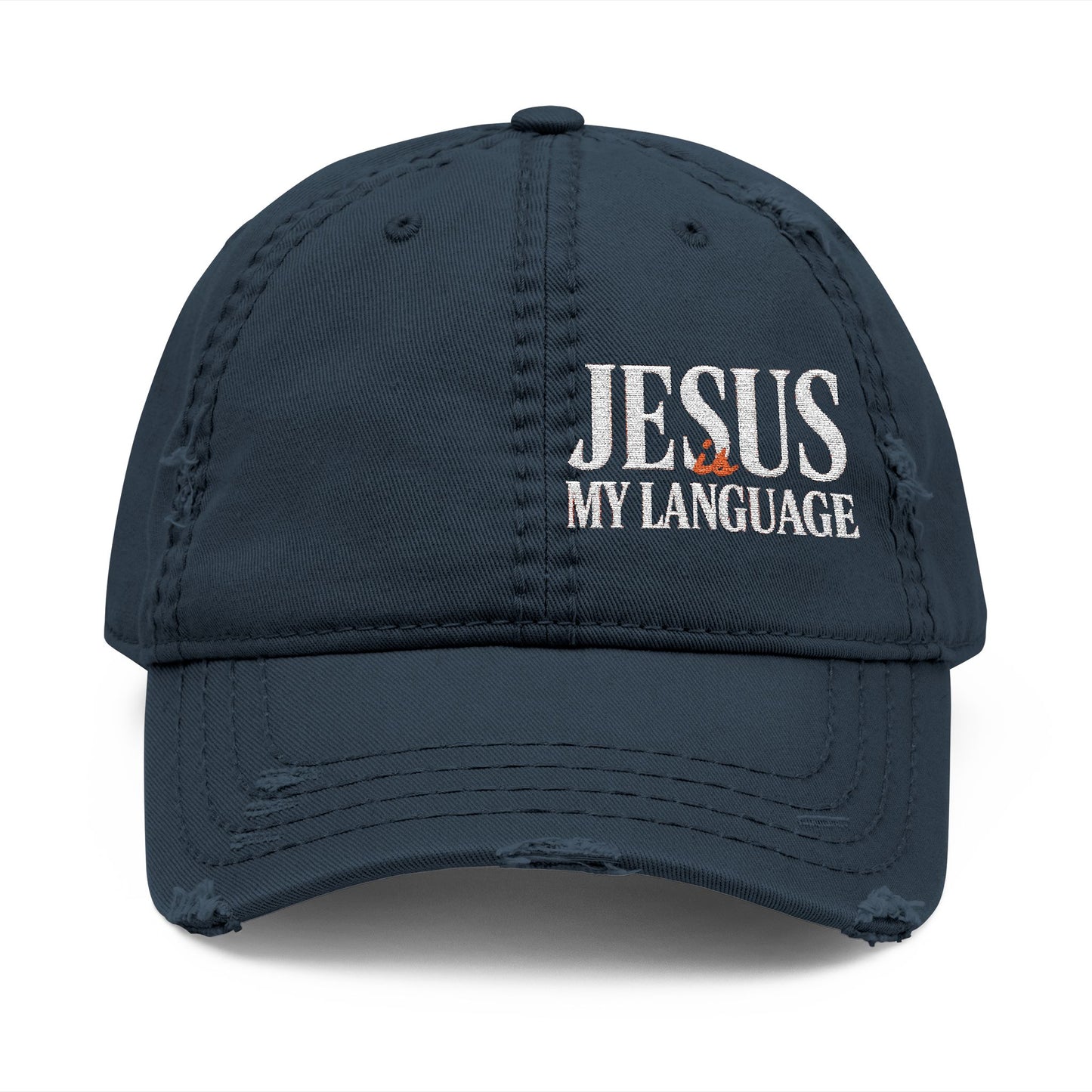 Jesus My Language Distressed Dad Hat – Embroidered Christian Baseball Cap