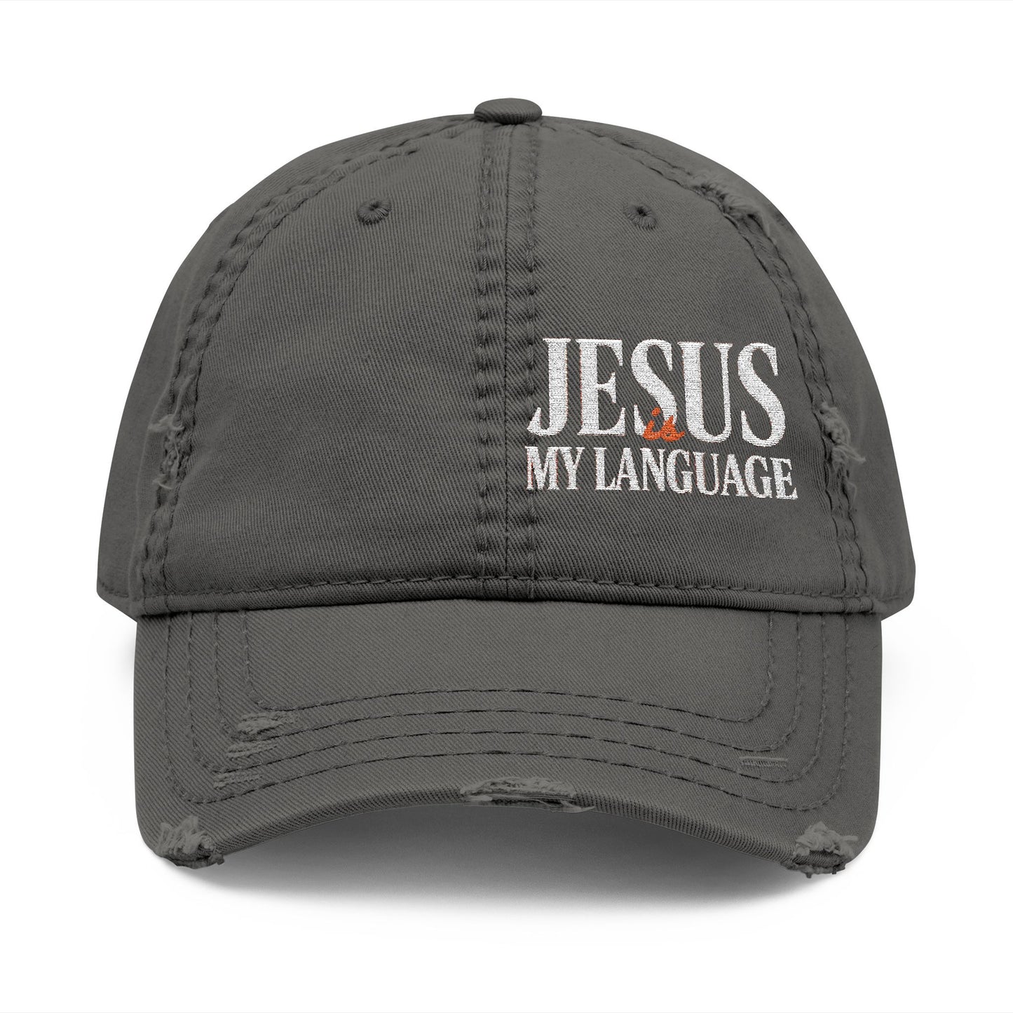 Jesus My Language Distressed Dad Hat – Embroidered Christian Baseball Cap